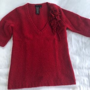 BCBG 3/4 sleeve red warm sweater w/flower detail